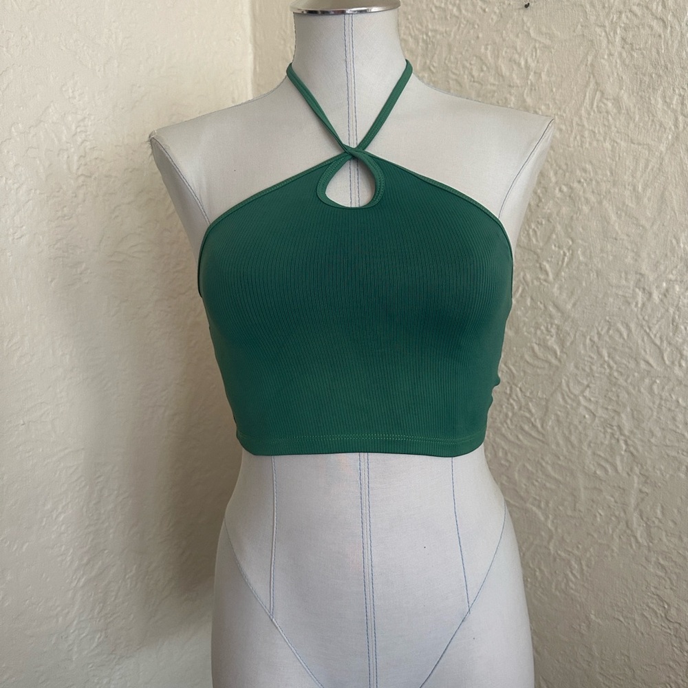 Zara Green Keyhole Halter Crop Top Small